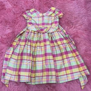 Talbots kids pastel plaid dress 100 silk